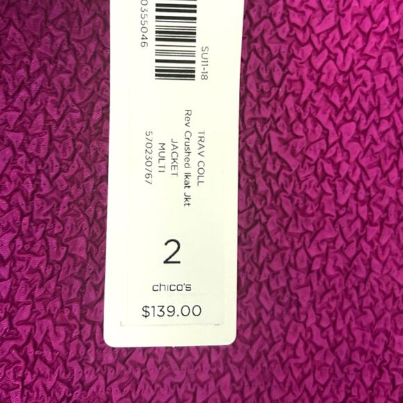 Chico's Travelers Reversible Crushed Ikat Long Jacket Open Front Purple Large - Picture 6 of 6